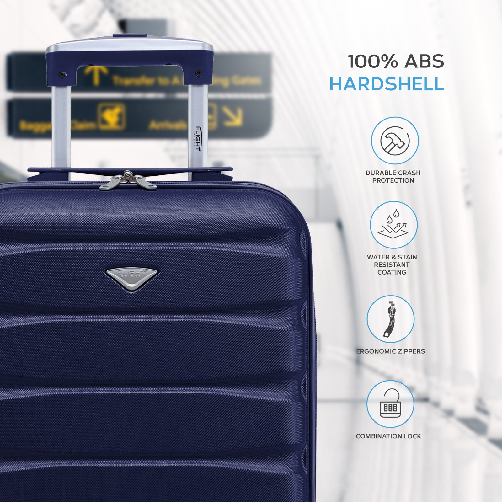 55x35x25cm Lightweight Suitcase - Cabin Carry On - Hard Shell - 4 Wheels Overhead Luggage | Cabin | Navy Blue
