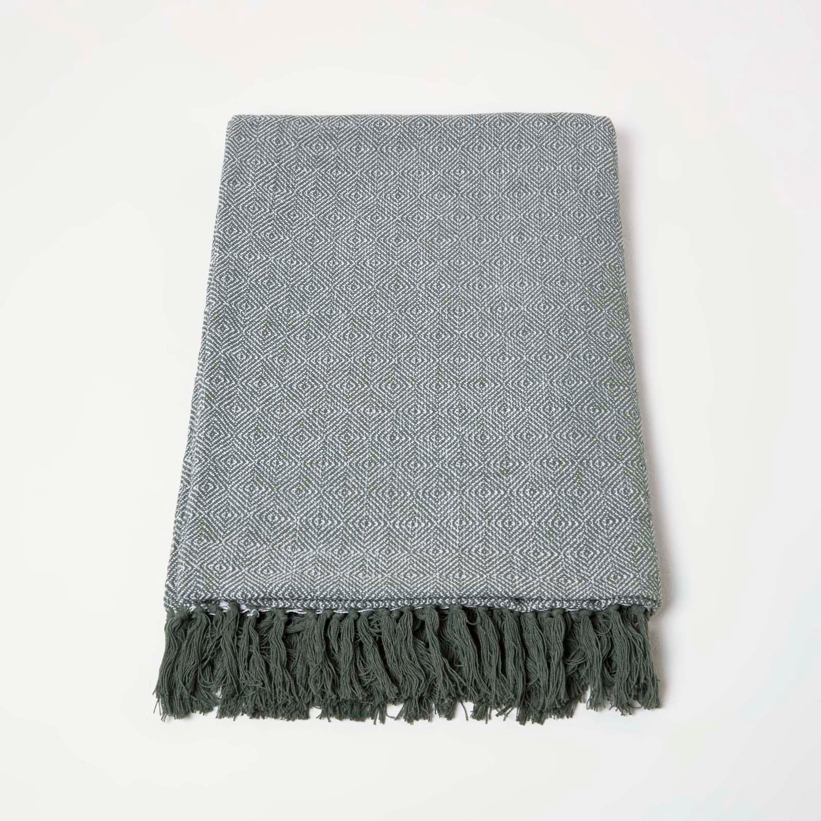 Malda Cotton Throw With Tassels | 255cm x 360cm | Green