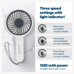 Handheld Mini Fan - 3 Speed Settings Rechargeable Type-c Usb | White