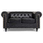 Chesterfield Scroll Arm Faux Leather Sofa 2 Seater | Black