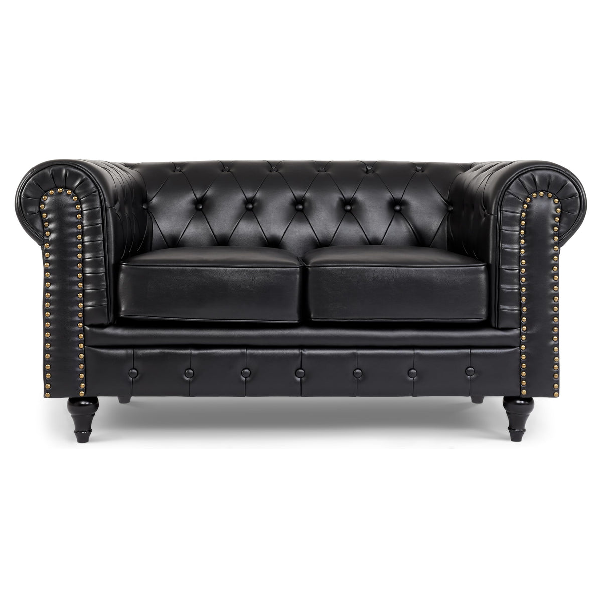Chesterfield Scroll Arm Faux Leather Sofa 2 Seater | Black
