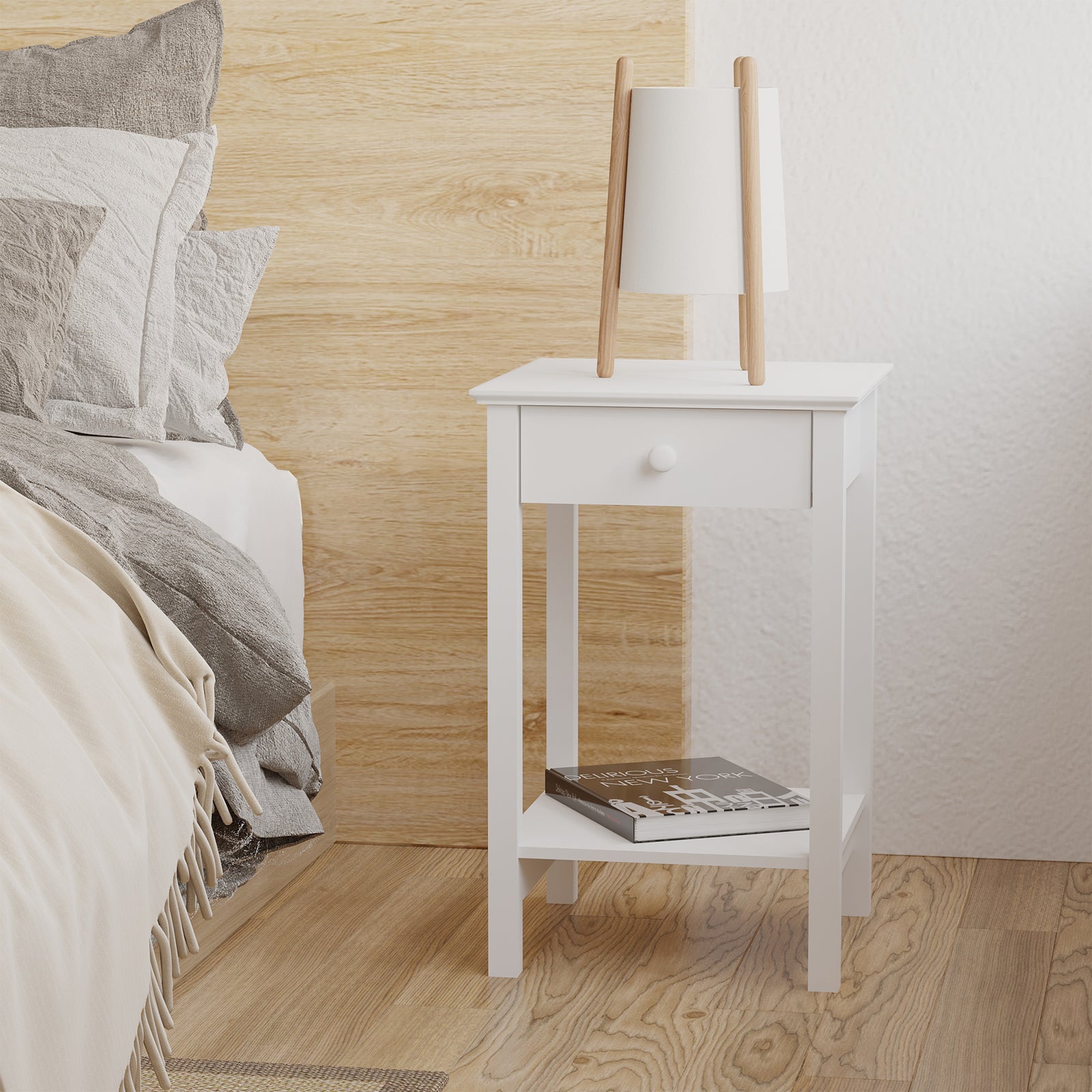 Wooden Bedside Table Cabinet With Drawer, Shelf