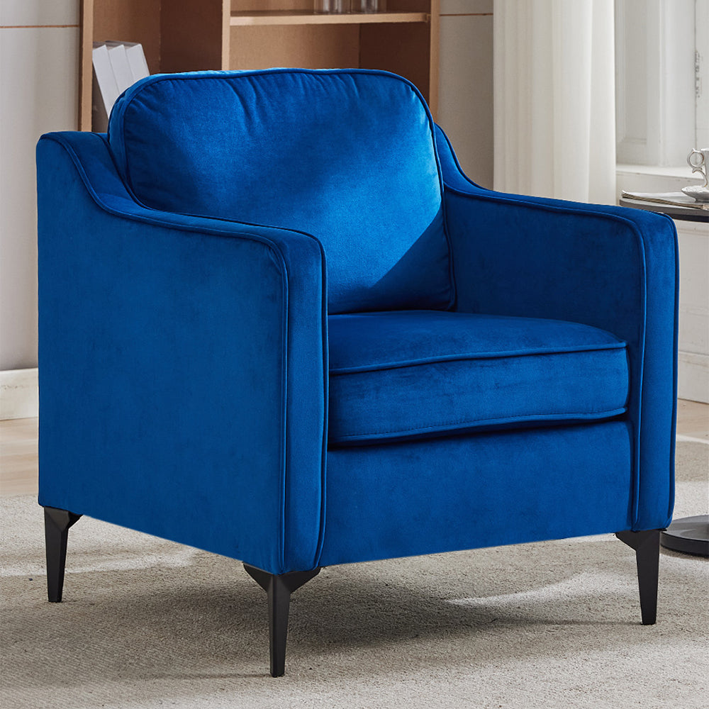 Contemporary Upholstered Armchair – Velvet Accent Chair For Living Room Or Study | Blue