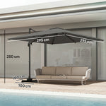 3 X 3 M Cantilever Parasol, Square Patio Umbrella With Crank Handle | Dark Grey