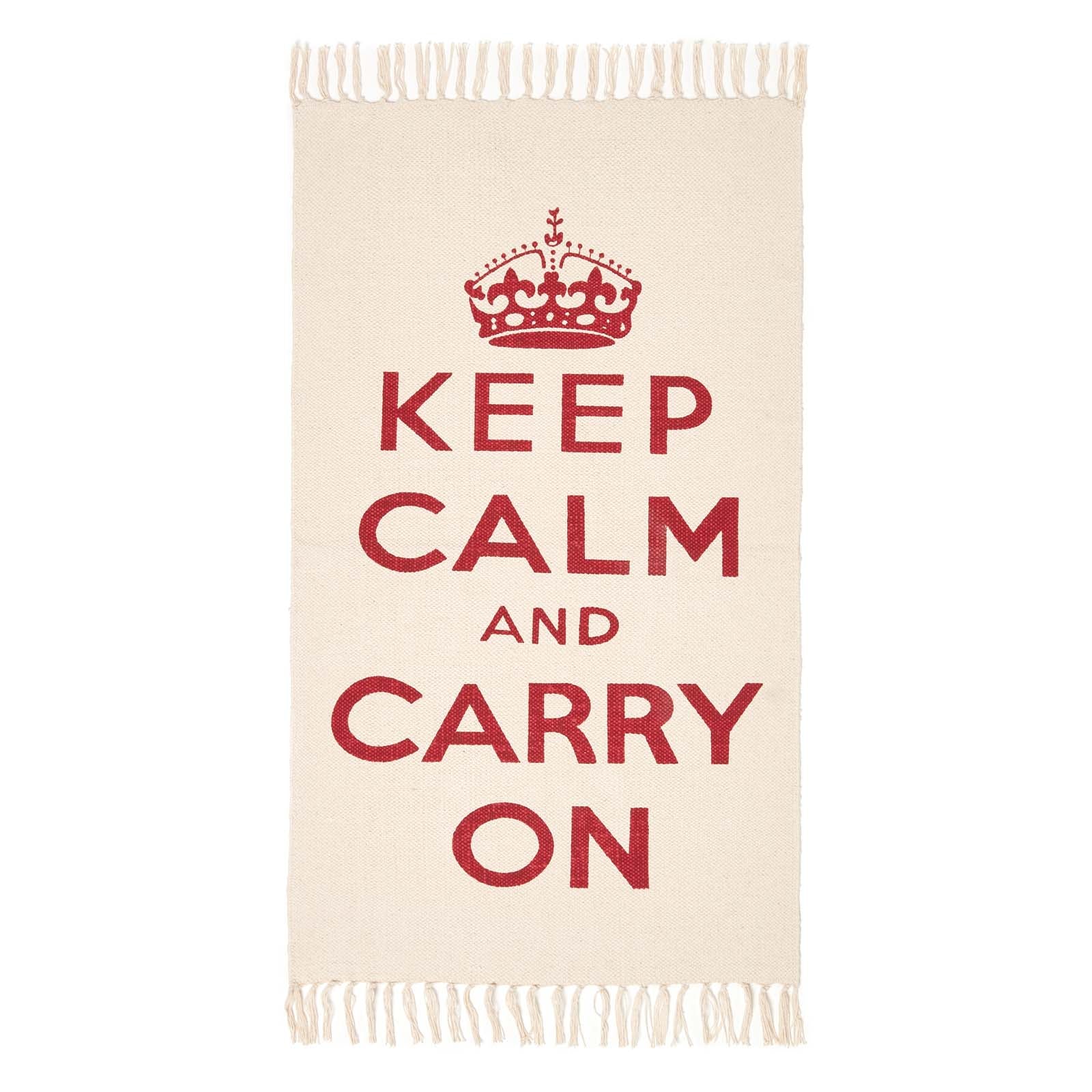 Keep Calm And Carry On Handwoven 100% Cotton Rug | 60cm x 100cm | Red