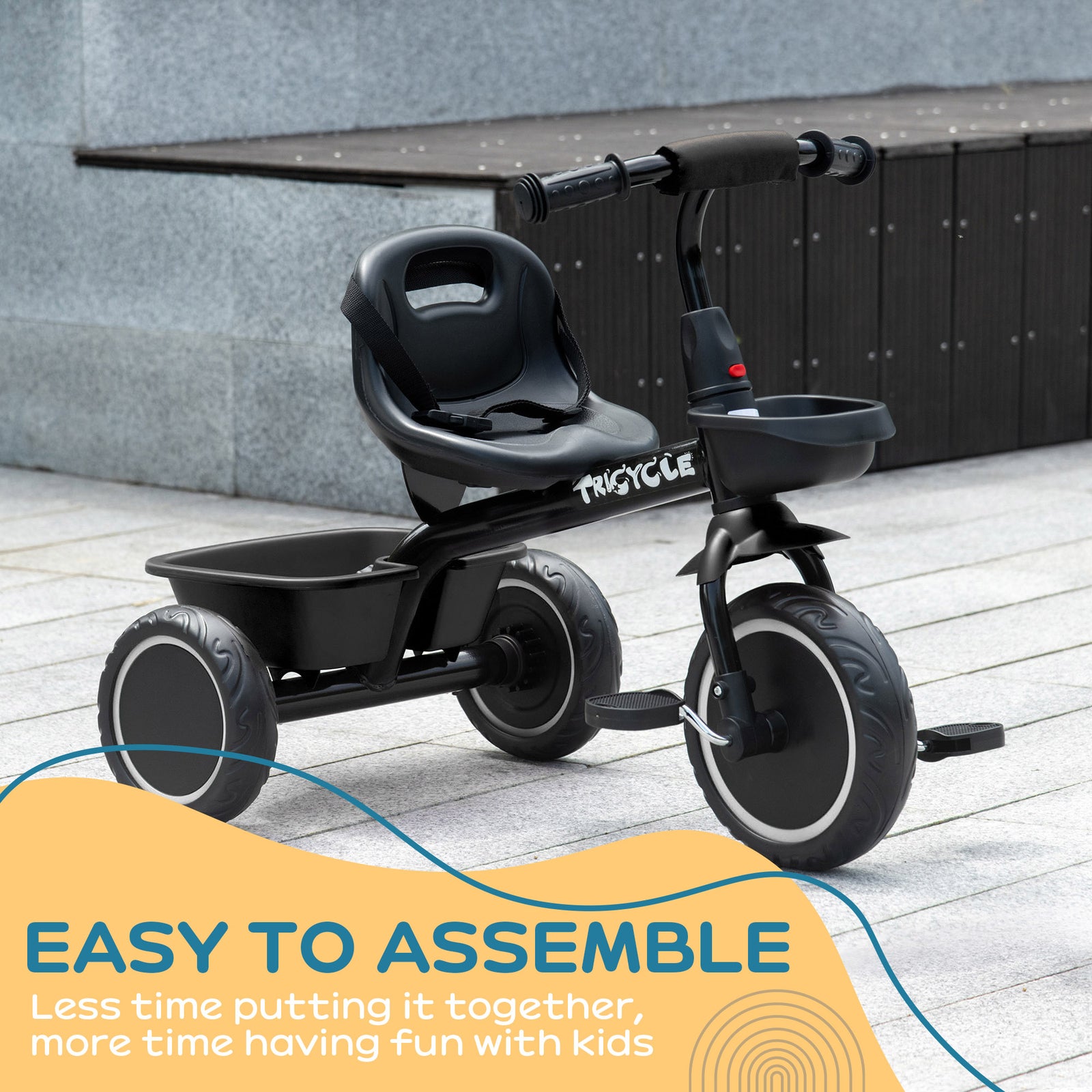 Kids Trike For 2 To 5 Years With Adjustable Seat, Baskets | Black