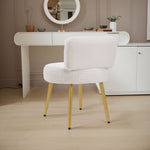 Cream Faux Fur Vanity Stool Chair With Metal Legs