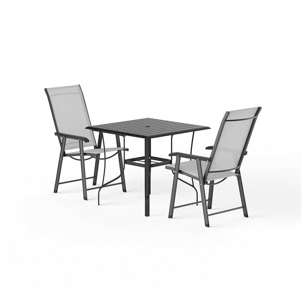 3-pieces Patio Dining Sets Metal Slatted Coffee Table With Foldable Chairs