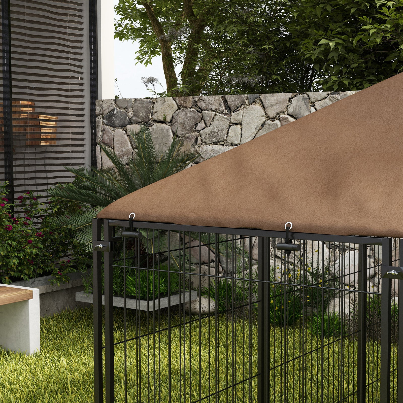 Outdoor Dog House W/ Canopy Top, Lock, Bowl Holder