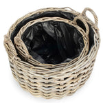 Curved Base Rattan Planter With Plastic Lining | Set of 2 | Natural