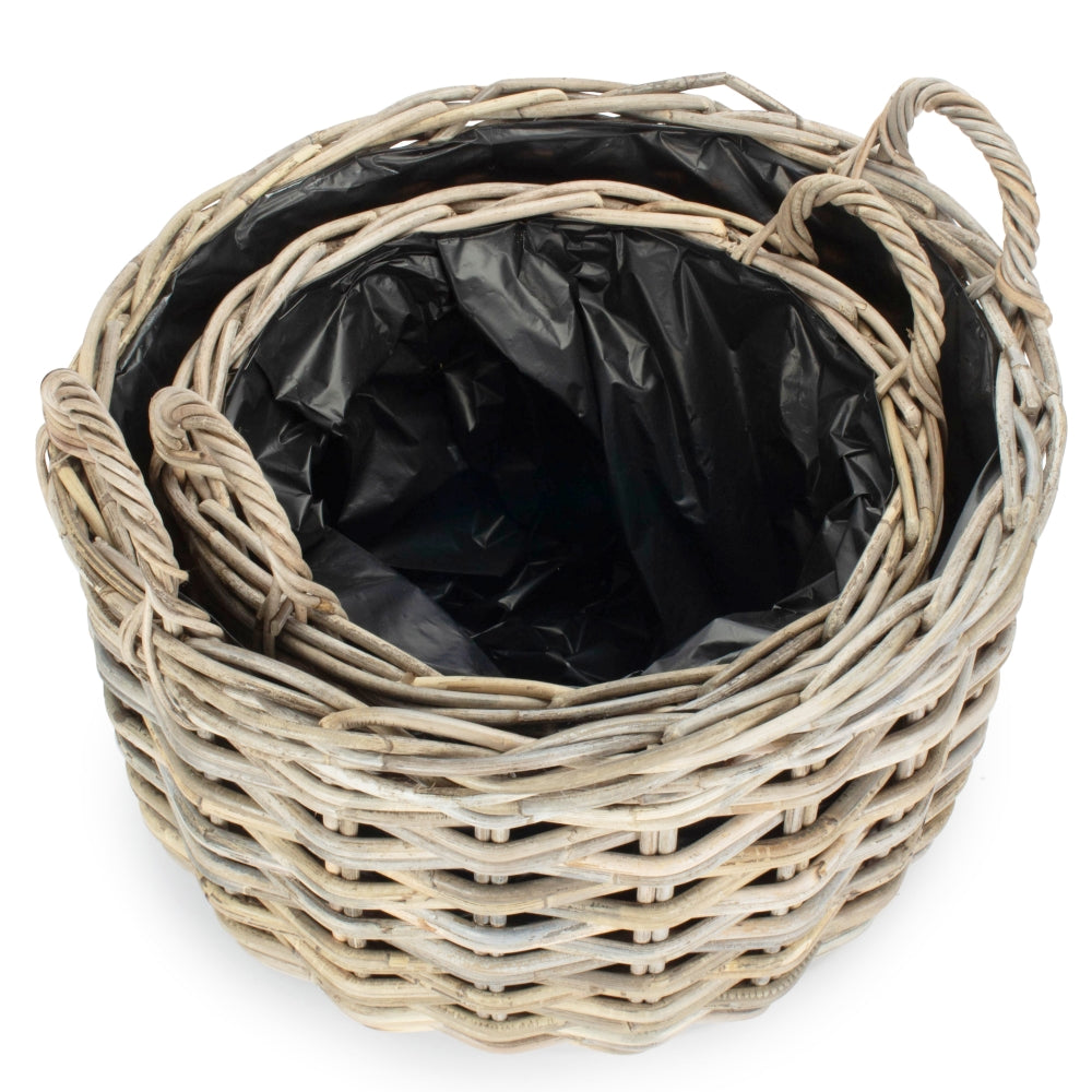 Curved Base Rattan Planter With Plastic Lining | Set of 2 | Natural