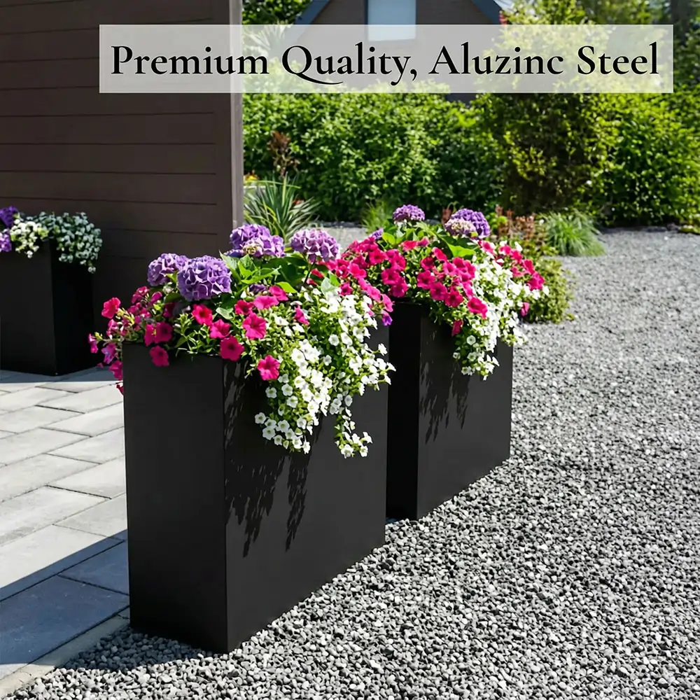 Long Zinc Galvanised Tall Trough Planter | 75cm x 25cm x 90cm | Matte Black