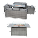 8 Seater Rattan Furniture Set With Firepit | Grey