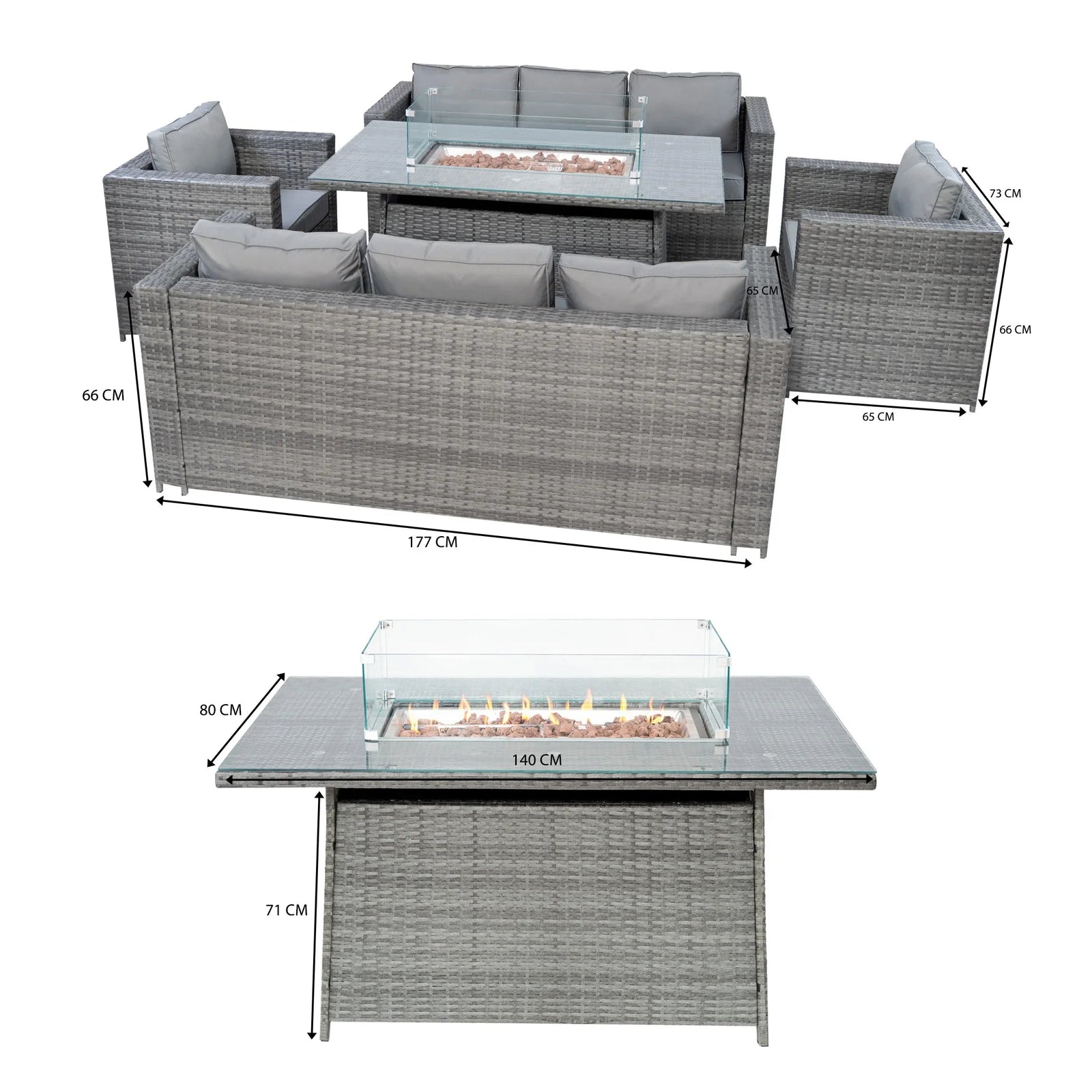 8 Seater Rattan Furniture Set With Firepit | Grey