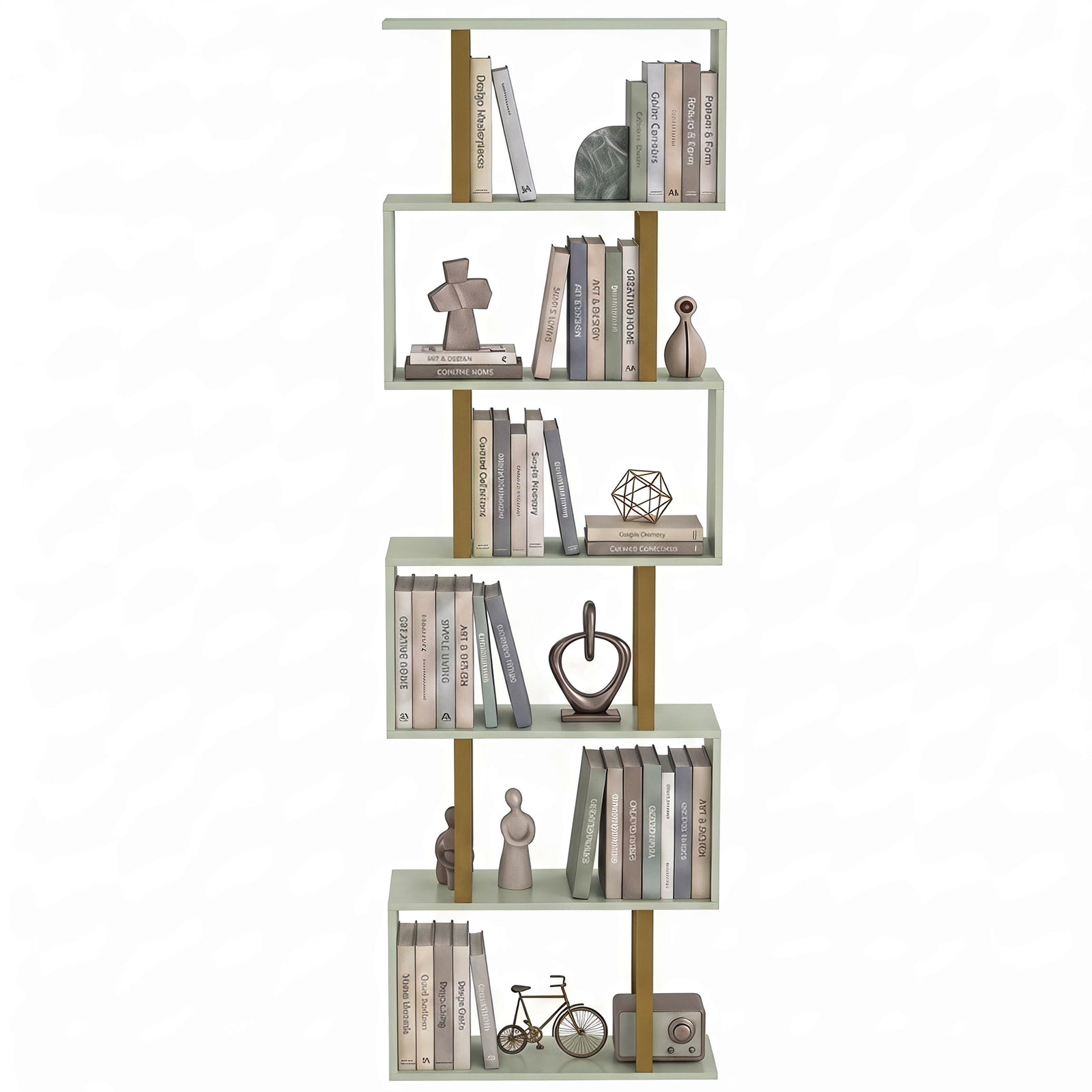 S-shaped Bookshelf, 6-tier Bookcase With Anti-tip Strap | Light Green