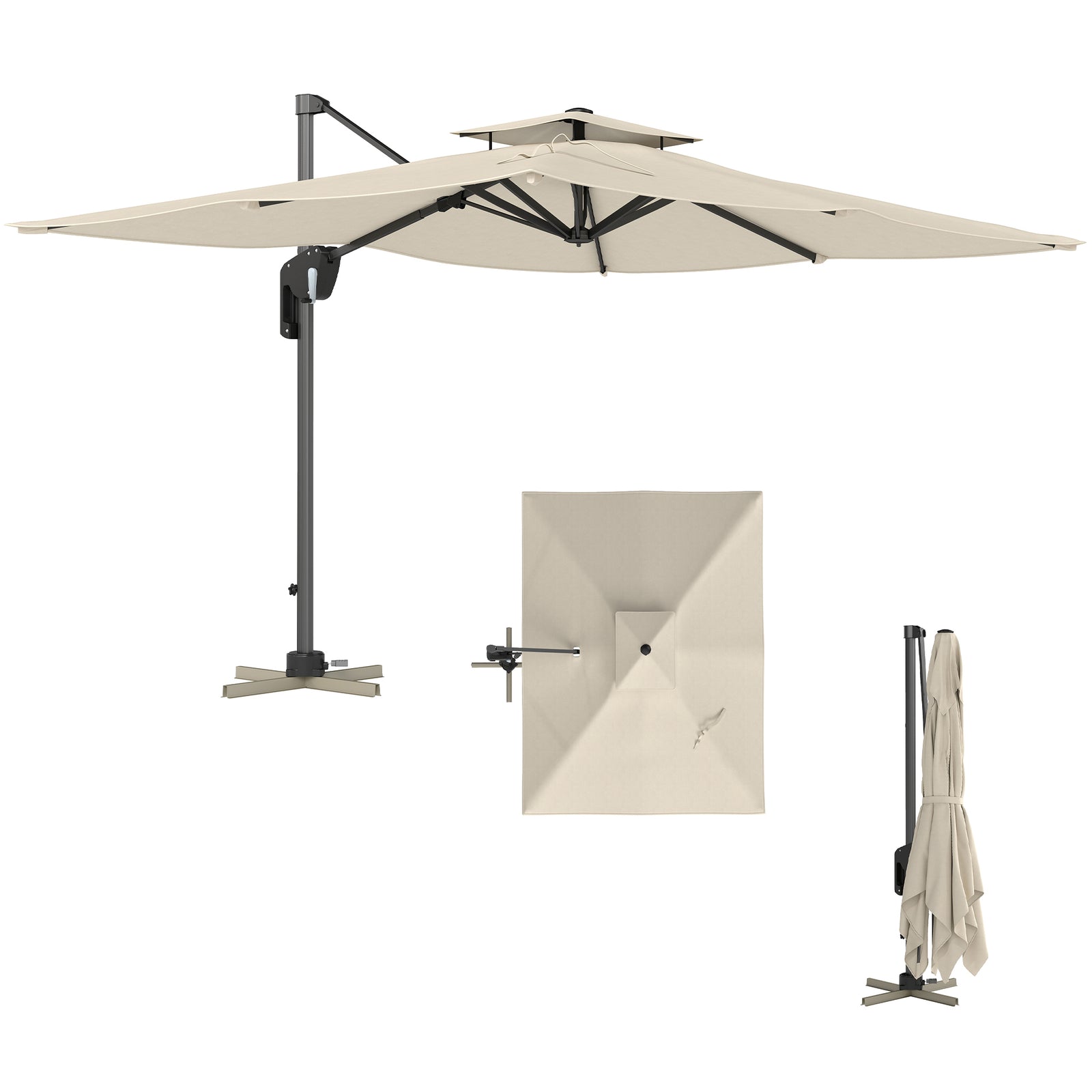 3.7x2.7m Cantilever Parasol, Hanging Offset Umbrella | Black