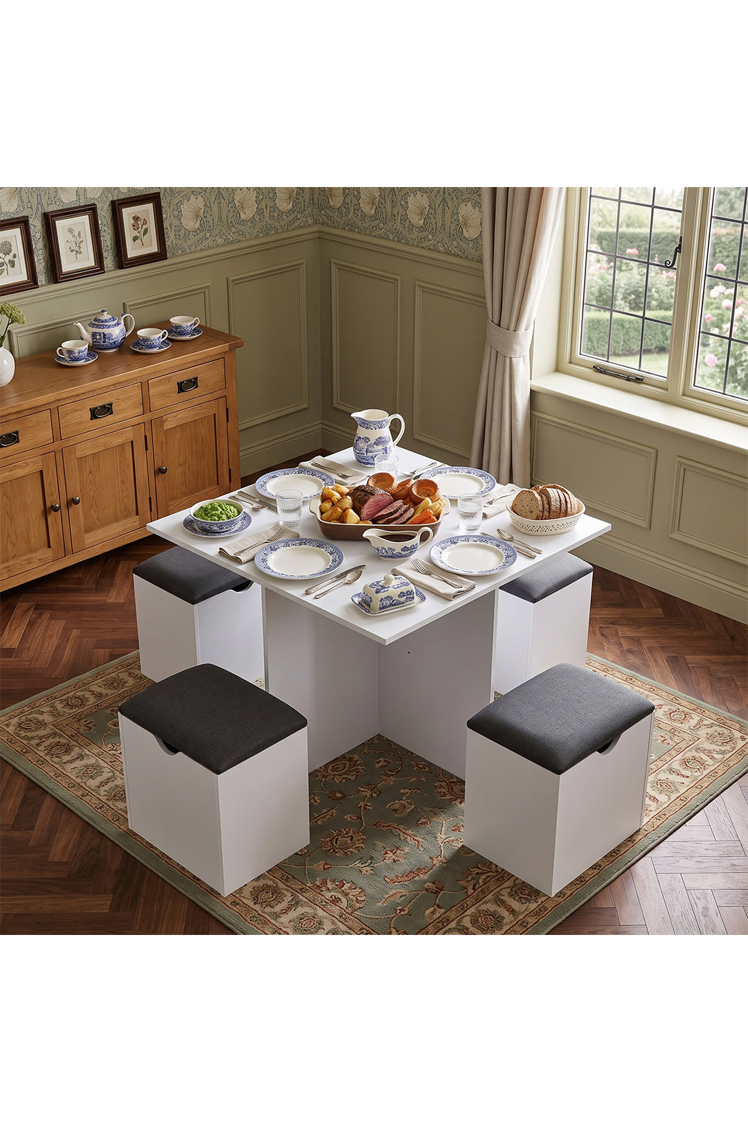 Living and Home Kitchen Dinning Table & Storage Stools Set