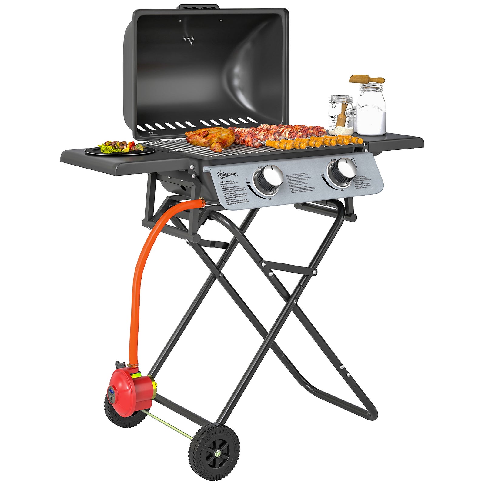 Outsunny Foldable Gas Bbq With Side Tables