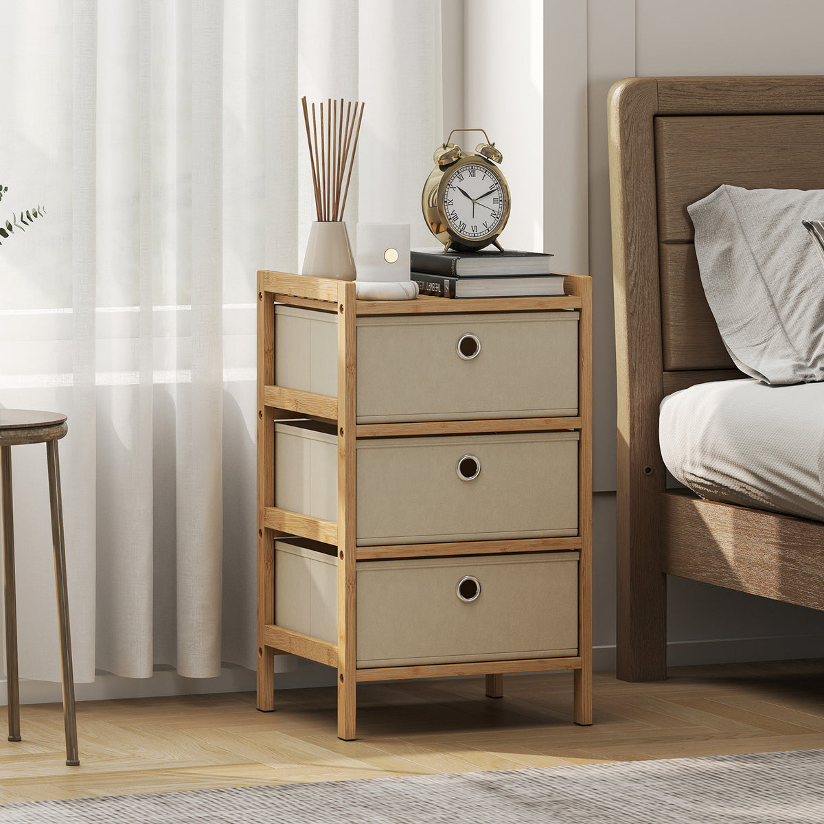 HOMCOM Chest Of Drawers, 3 Drawers Dresser With Bamboo Frame