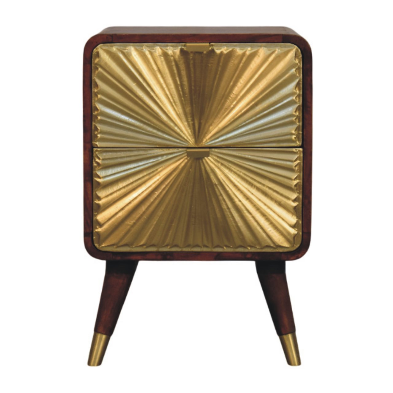 Solid Wood Avora Brass Embossed 2 Drawer Chestnut Nightstand