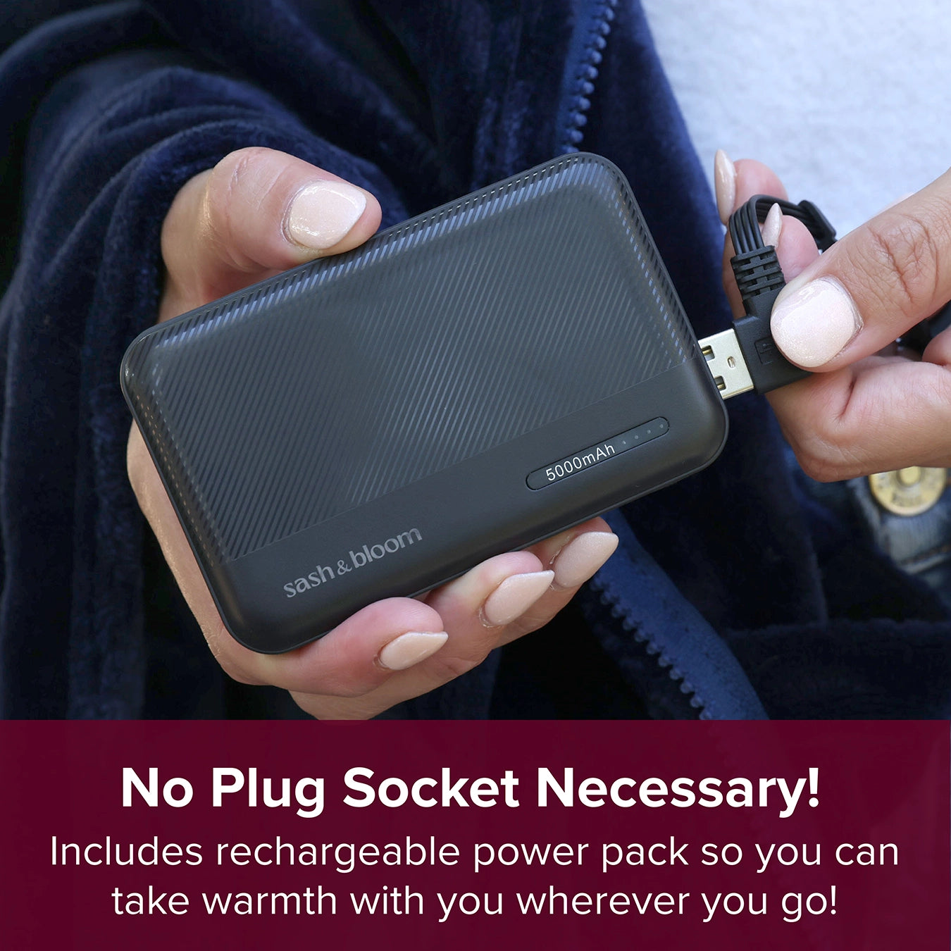 2-in-1 Heated Shawl & Blanket with Rechargeable Battery Pack | Navy Blue