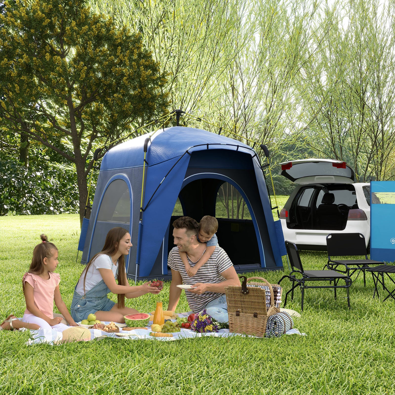 4 Man Pop Up Tent Automatic Camping Backpacking Dome Shelter | Gray