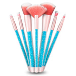 Aquarius Cosmic Makeup Brush Set 7 Piece Turquoise Liquid Glitter Handle Beauty Tool Kit