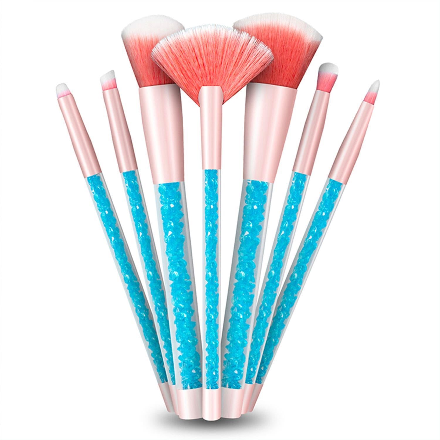 Aquarius Cosmic Makeup Brush Set 7 Piece Turquoise Liquid Glitter Handle Beauty Tool Kit