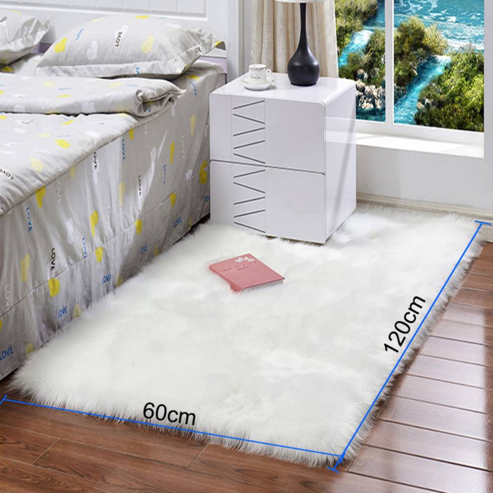 Rectangular Fluffy Shaggy Area Rug White Super Soft Plush Carpet For Bedroom | Large | White