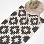 Zurich Handwoven Black And White Cotton Geometric Kilim Rug | 200cm | Black & White