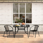 3 Pieces Bistro Set Tempered Glass Outdoor Coffee Table And Rattan Chairs