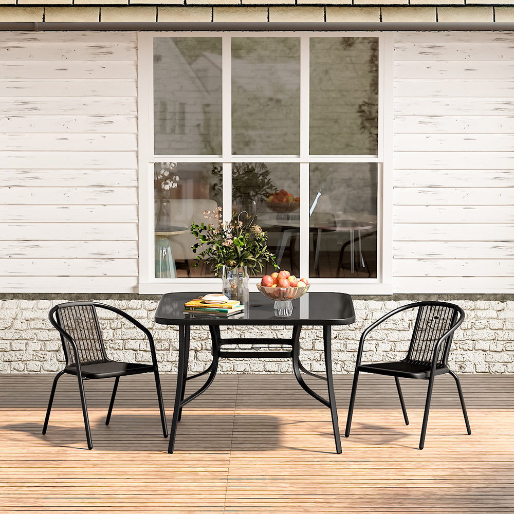 3 Pieces Bistro Set Tempered Glass Outdoor Coffee Table And Rattan Chairs