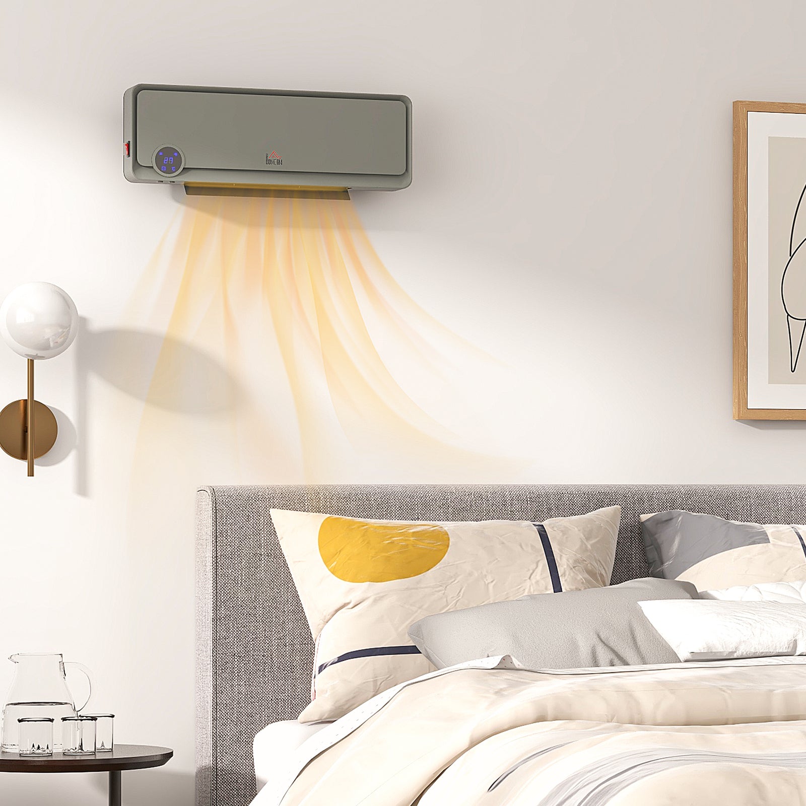 1000w/2000w Wall Downflow Heater 10-49 Degree Temperature | One Size | Gray