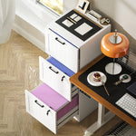 3 Drawer File Cabinet With Lock And Adjustable Hanging Bars | White