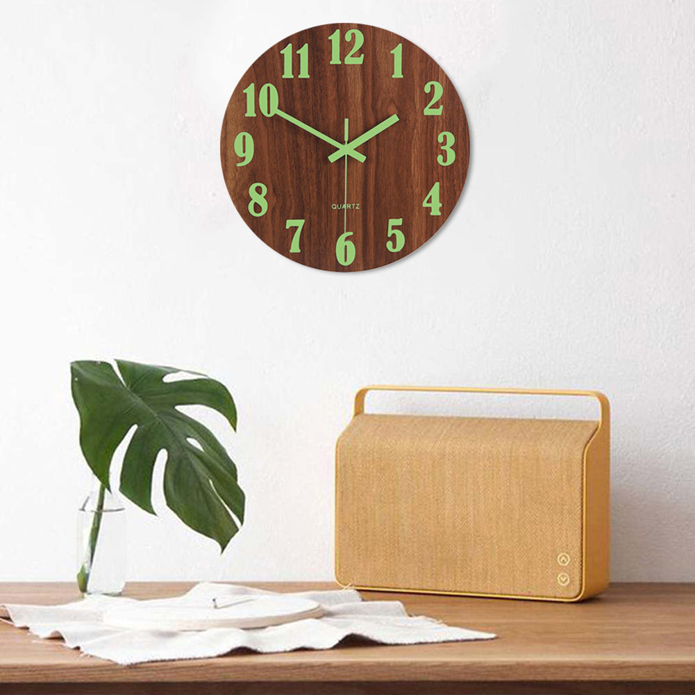 Wooden Luminous Quartz Non-ticking Wall Clock Battery Operated