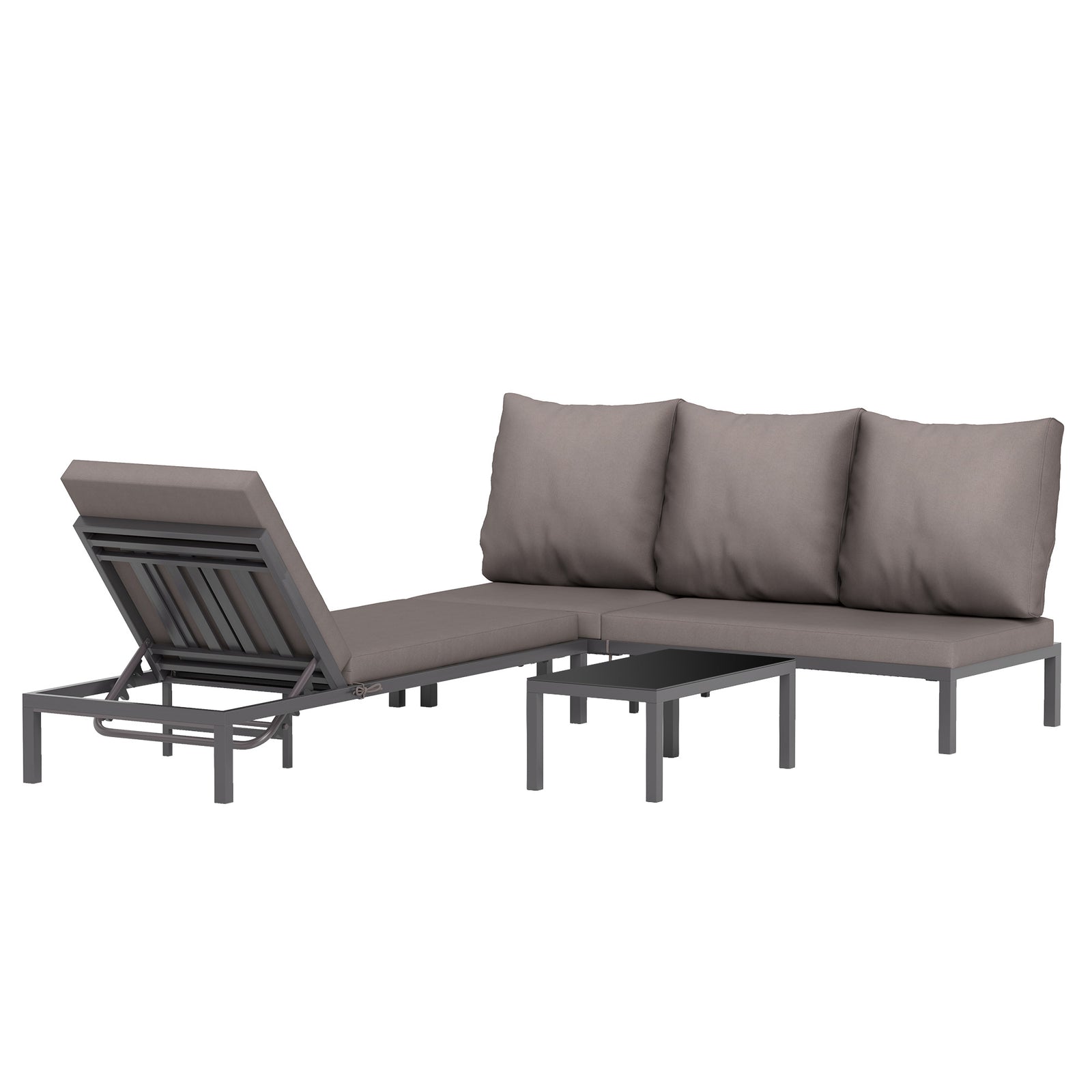 Rattan Lounge Set W/ Adjustable Back - Grey