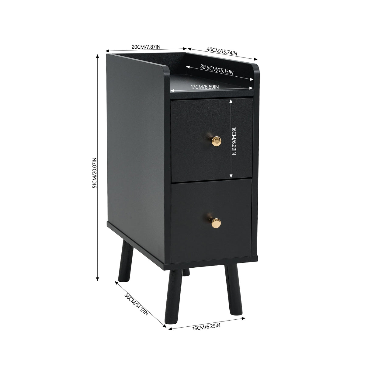 Modern Mdf Bedside Table With 2 Drawers | Black