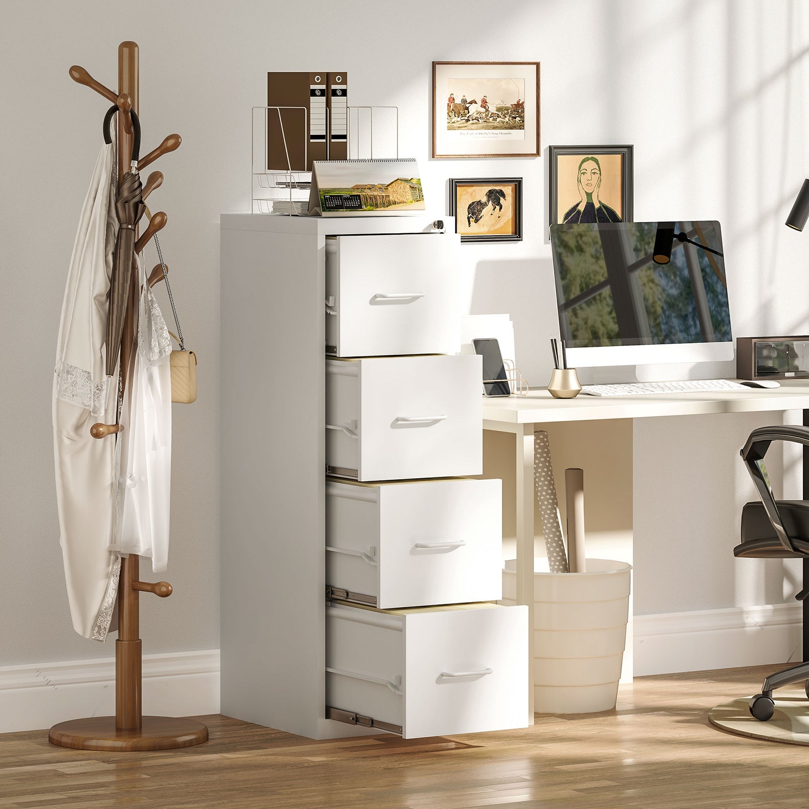 4 Drawer Filing Cabinet Steel File Cabinet For A4 | Extra Large | White