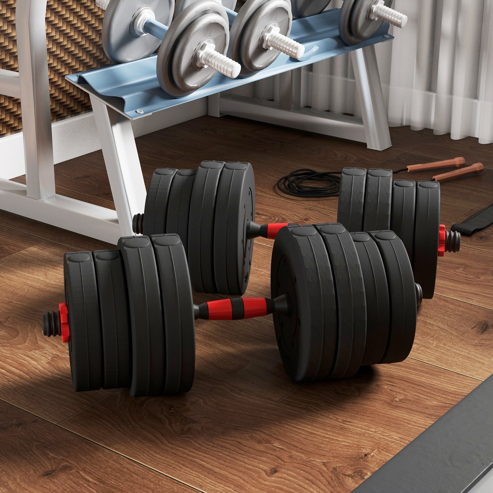 Adjustable 2 In 1 Barbell Dumbbells Set | 30kg | Black