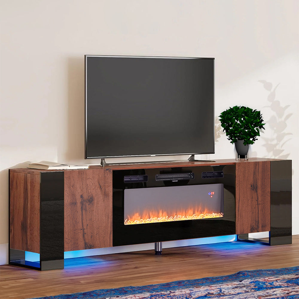 36-inch Recessed Electric Fireplace Tv Stand With Remote Control, 12 Flame Colors & 5 Brightness Levels | Walnut