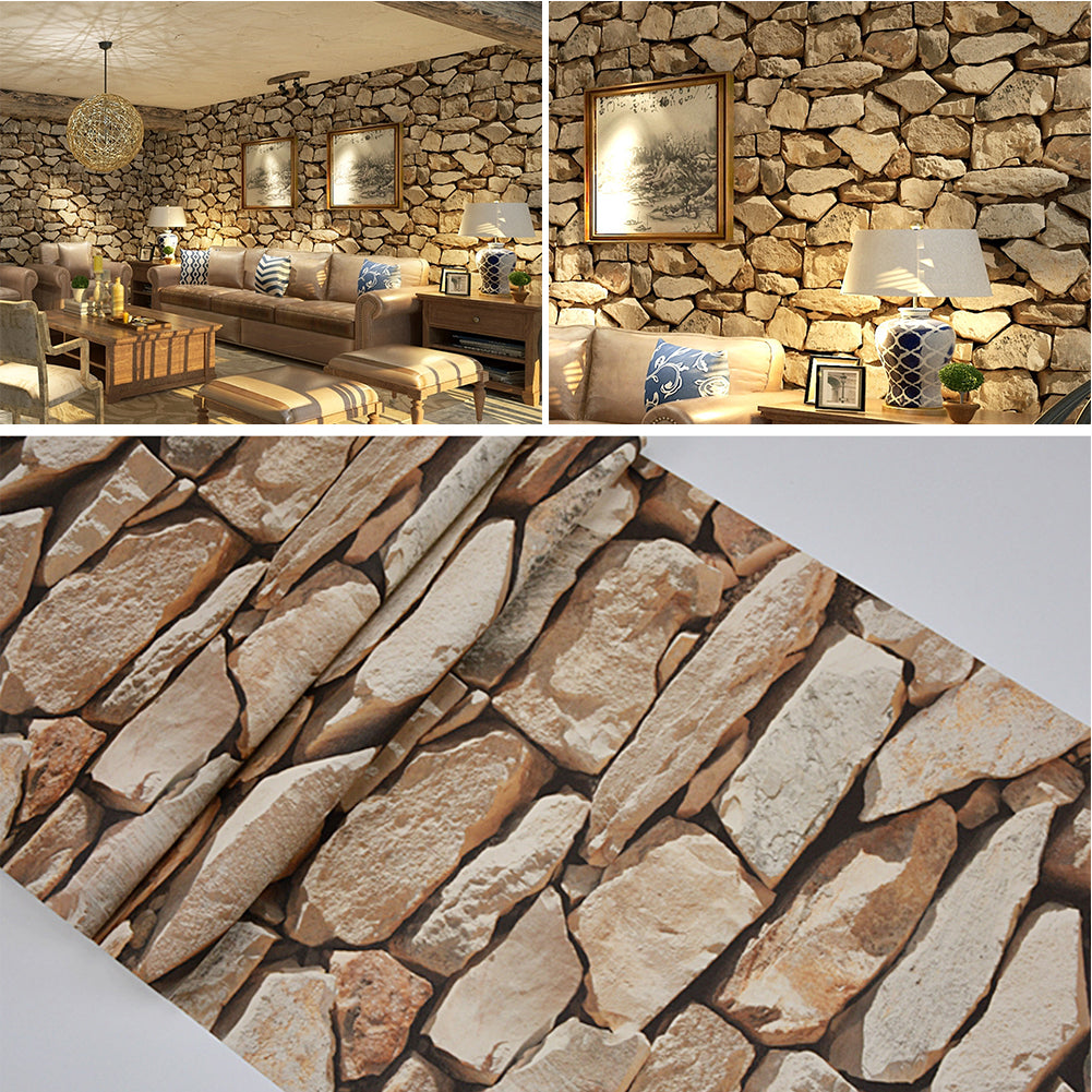 Rustic Stone Brick Textured Wallpaper