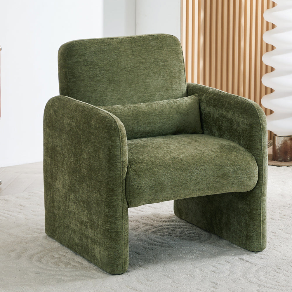 Chenille Modern Accent Chair With Lumbar Pillow | Green