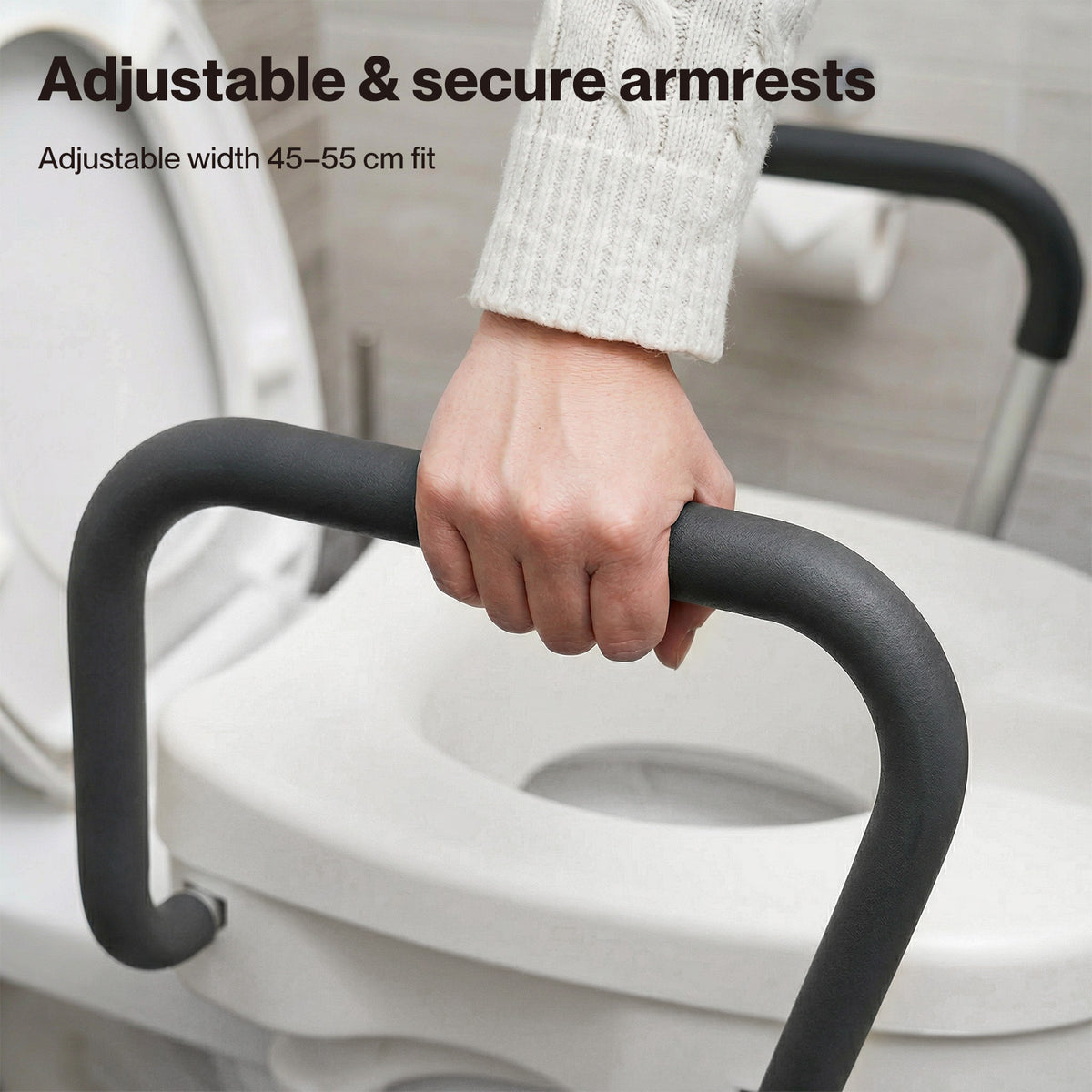 Raised Toilet Seat 12cm Riser With Adjustable Arms For Elderly Disabled | White