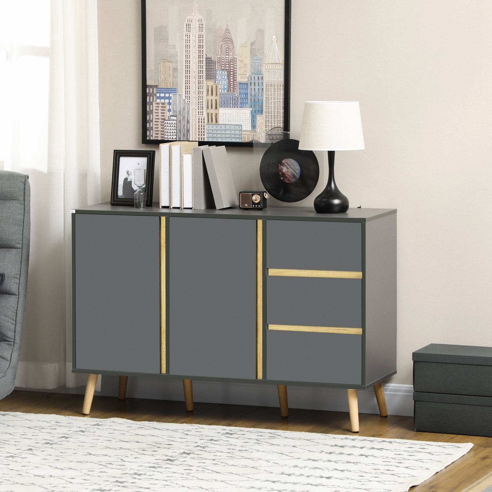 Sideboard Kitchen Cupboard Adjustable Shelves Double Doors