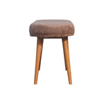 Solid Wood Mocha Faux Fur Fabric Bench
