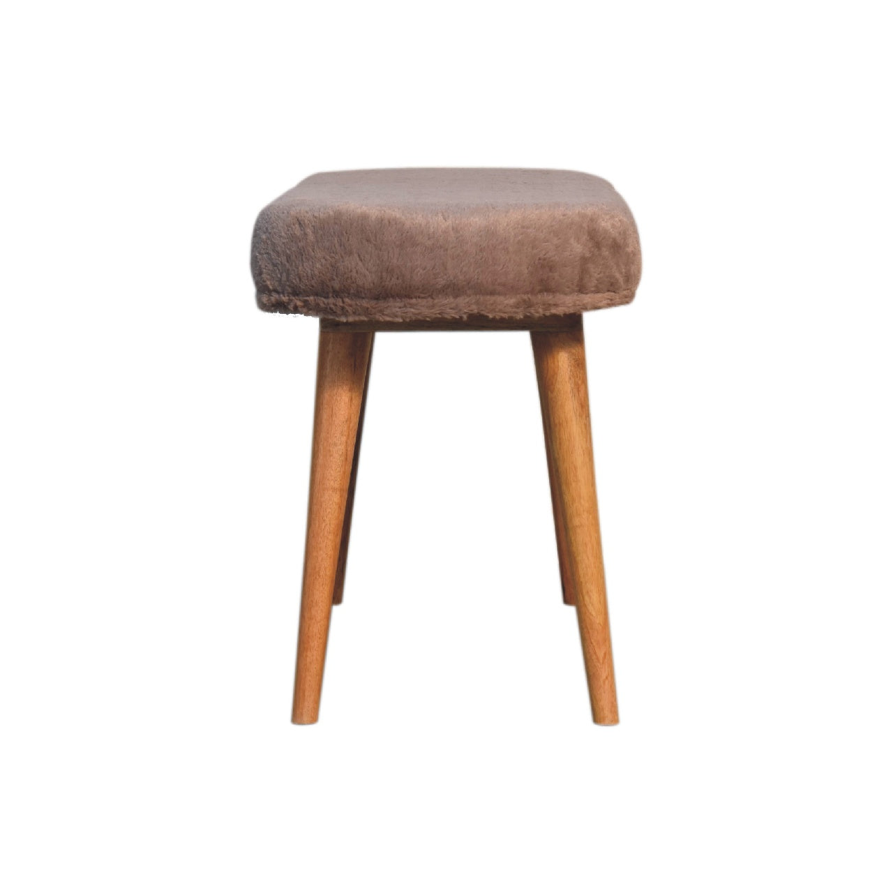 Solid Wood Mocha Faux Fur Fabric Bench