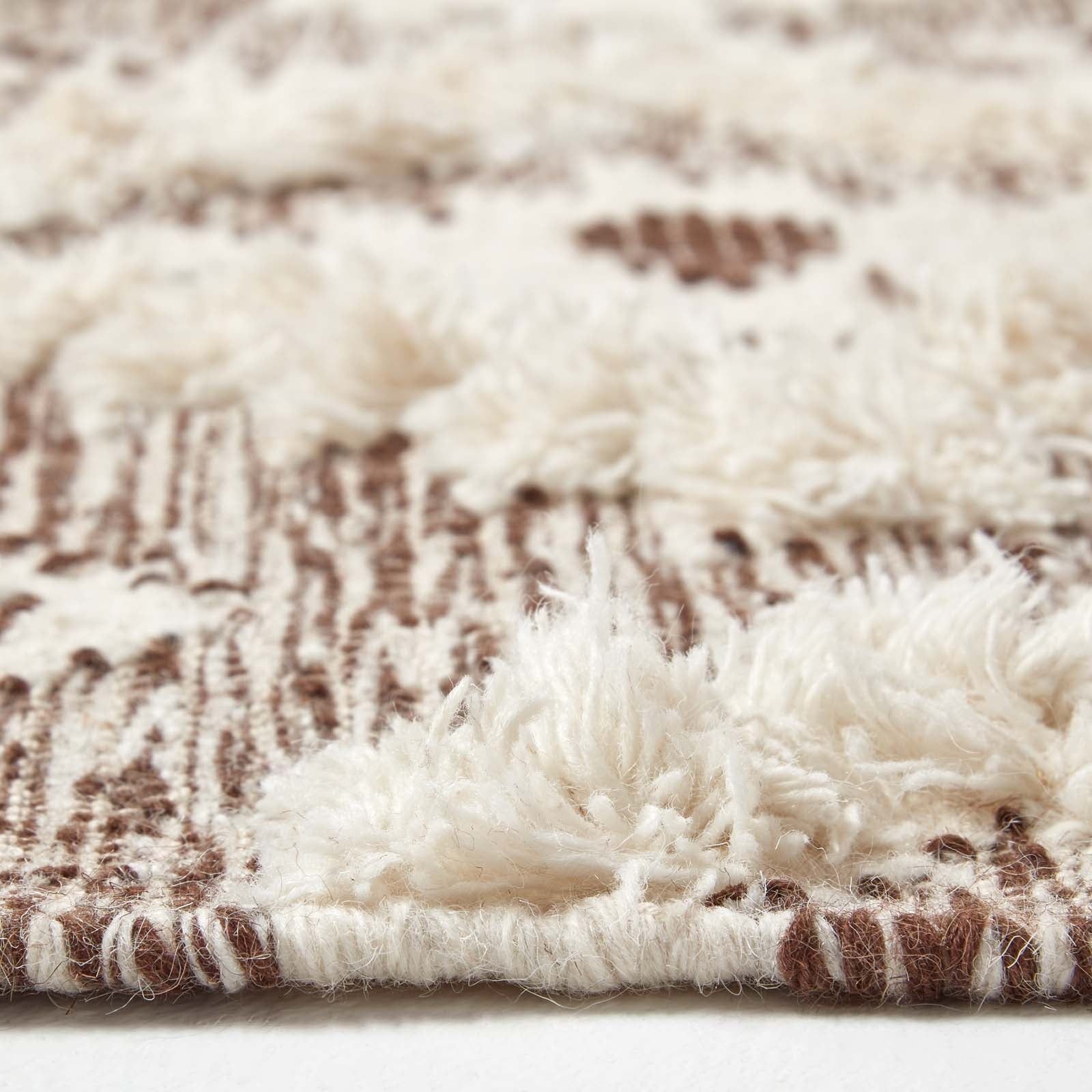 Lhasa Handwoven Brown And Cream Diamond  Kilim Wool Rug | 120cm x 180cm | Cream & Brown