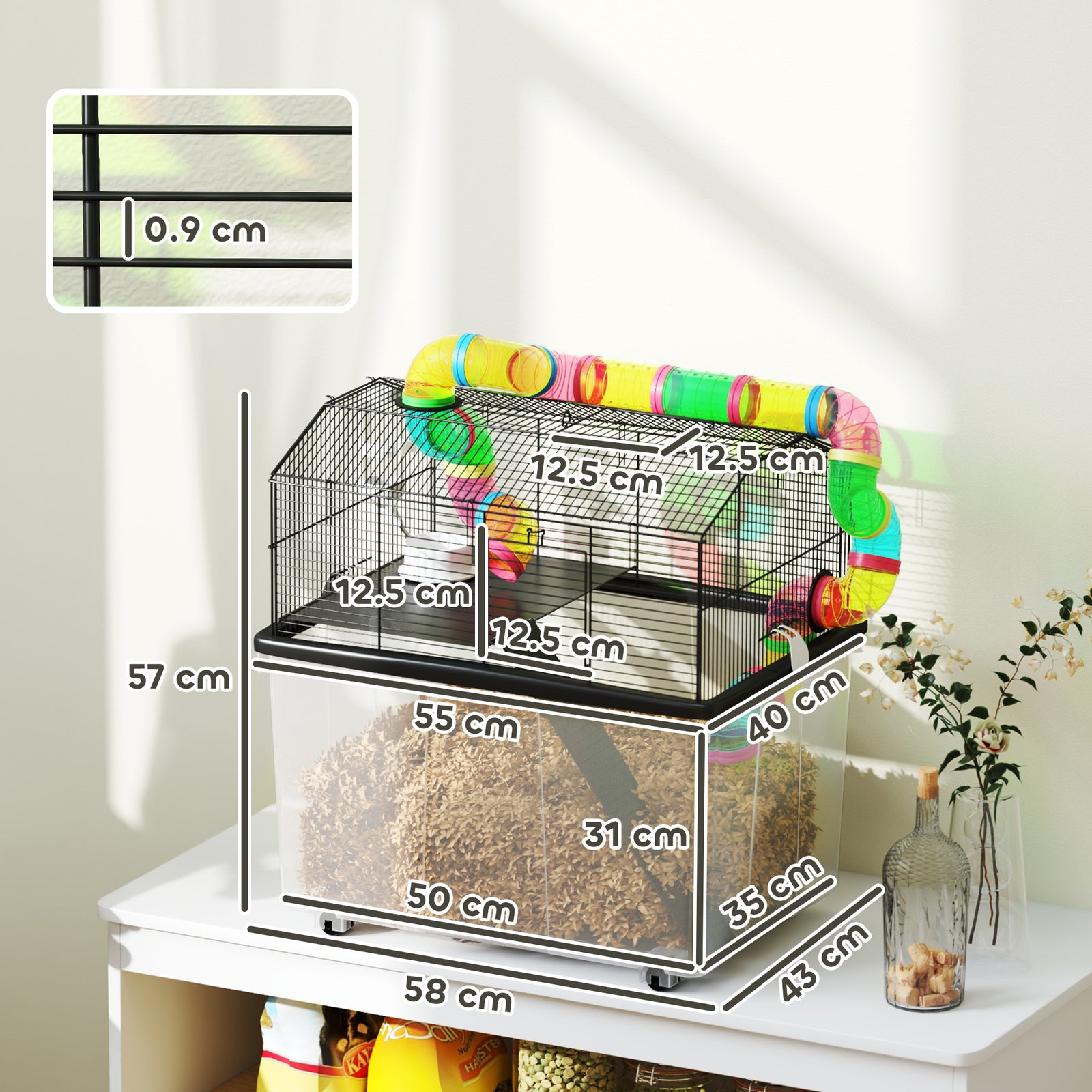 Hamster Cage With 31cm Deep Tray, Tube System, 58 X 43 X 57cm