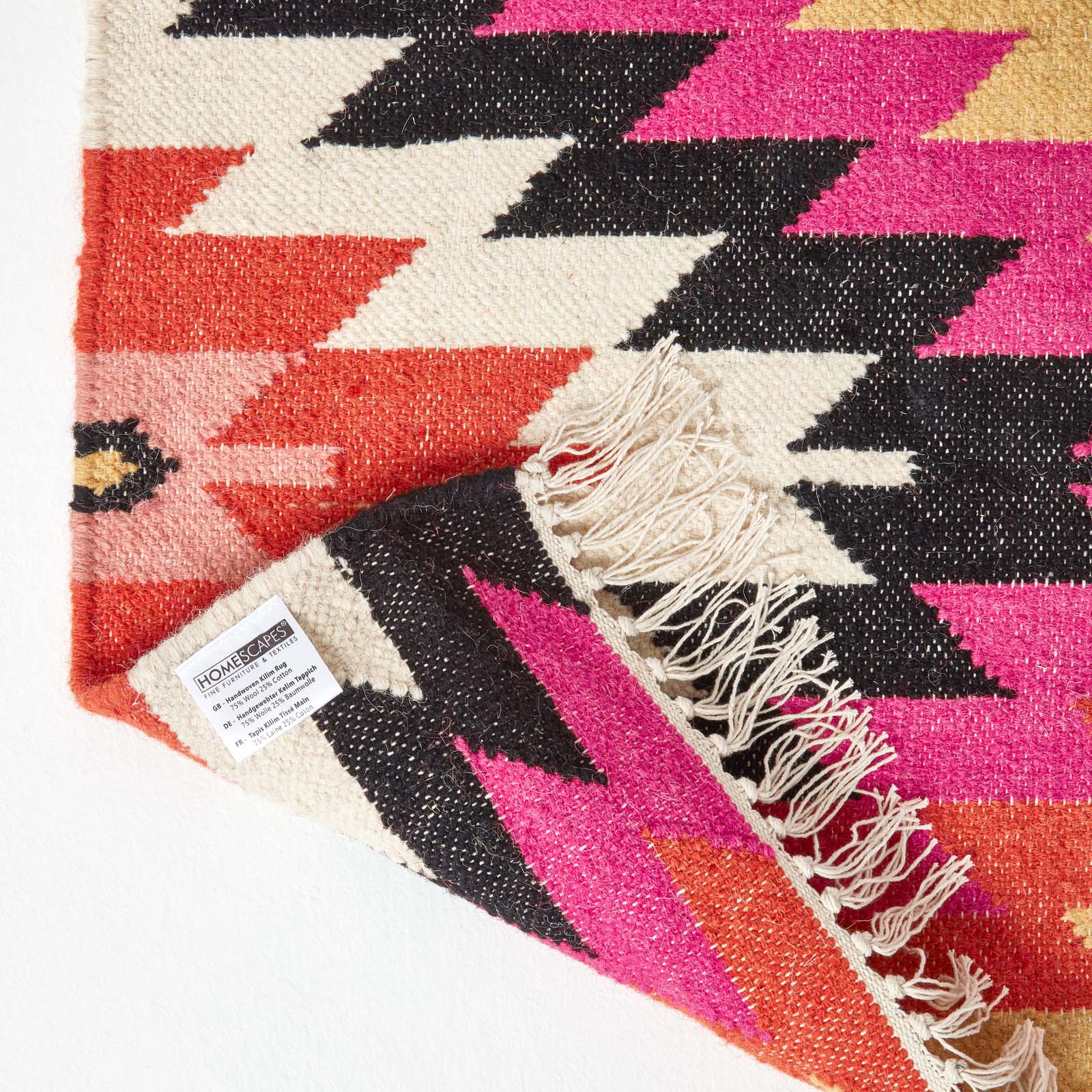 Jakarta Handwoven Geometric Kilim Wool Rug | 200cm | Orange & Black