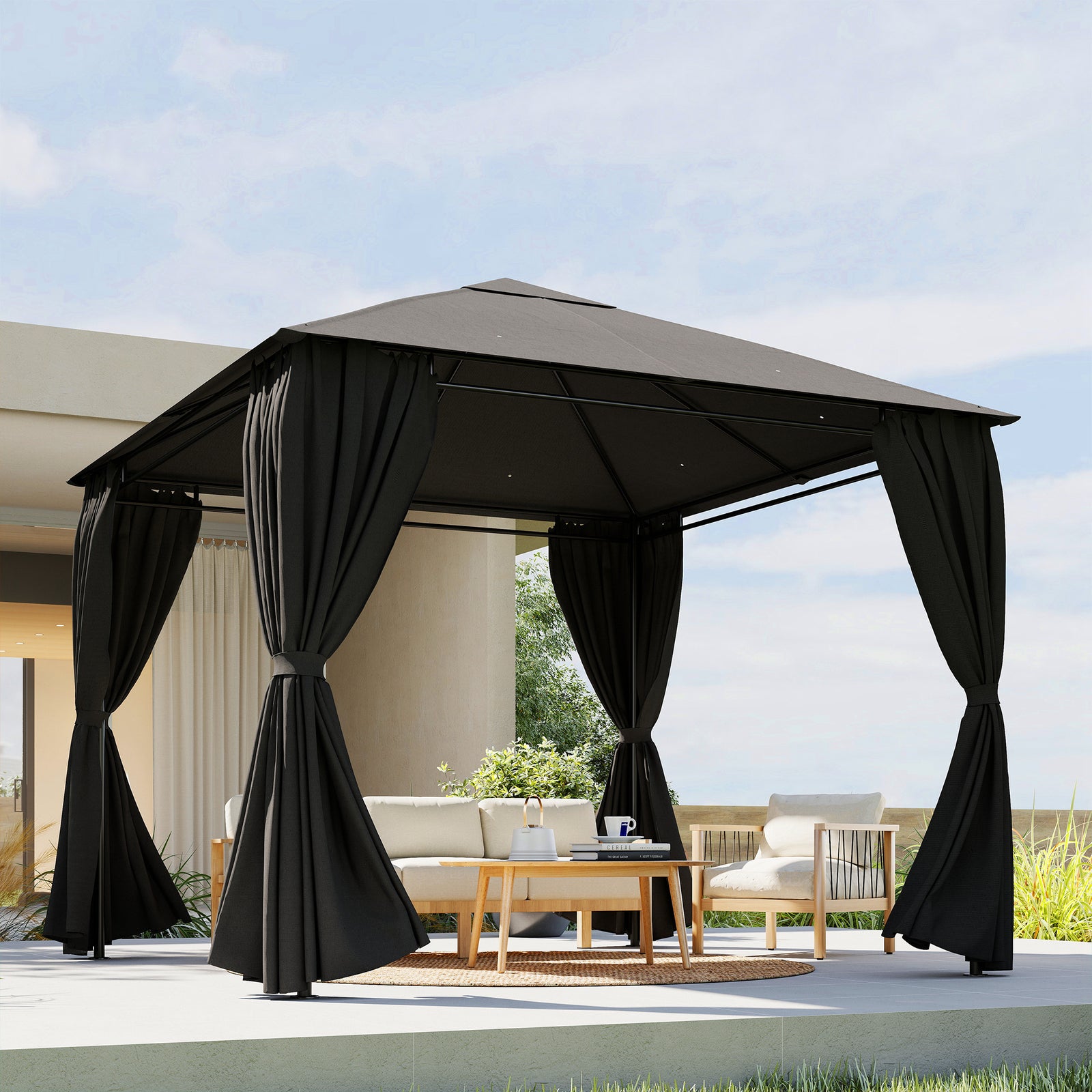3 X 3 M Gazebo Replacement Curtains Privacy Panel Set, 4 Panels | Dark Grey